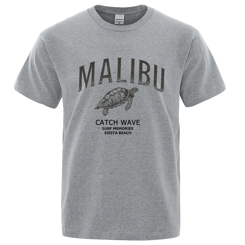 Malibu Catch Wave Sea Turtle T Shirts Men Fashion Loose Tee Clothing Breathable Casual Summer Tshirt Oversize 100% Cotton Tops