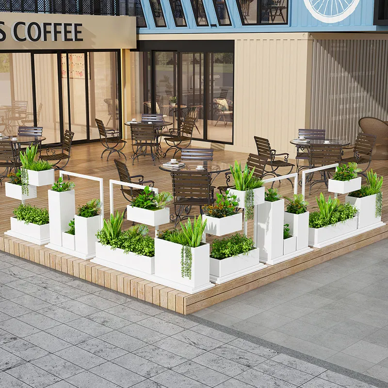 Outdoor wrought iron flower box combination milk tea shop flower stand cafe flower slot outside commercial street partition