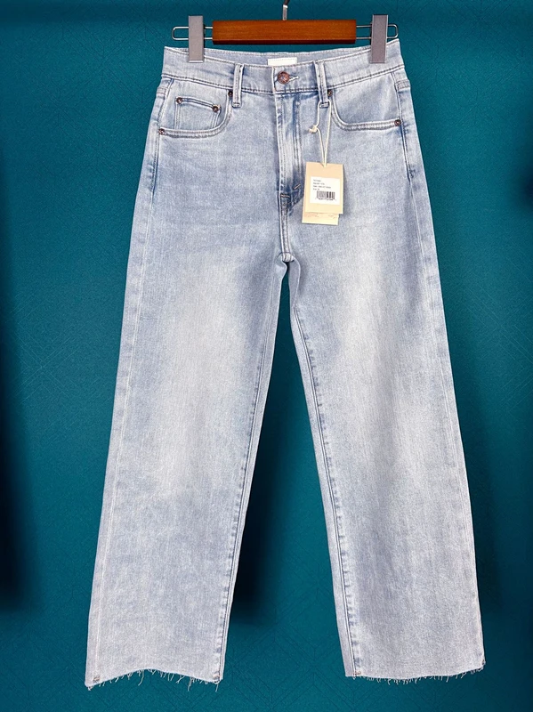 Maxdutti 2026 Spring/summer Causal Denim Pants High Waisted Light Blue Loose Straight Leg Loose Edge Cropped Jeans For Women
