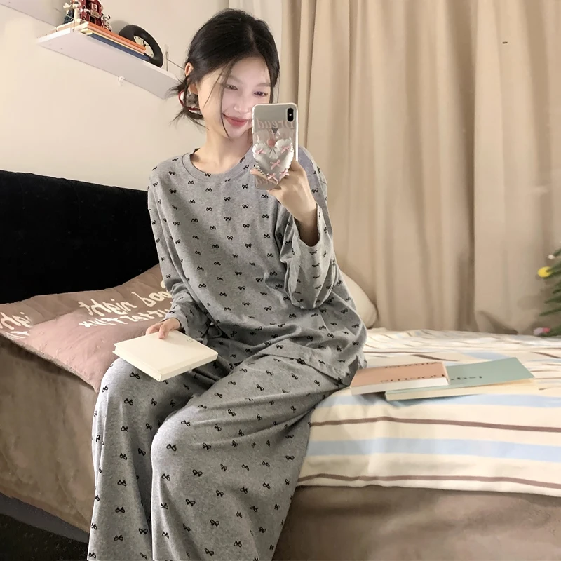 مجموعة بيجامات عصرية لطيفة على شكل فيونكة فضفاضة للترفيه المنزلي بأكمام طويلة للنساء #4
