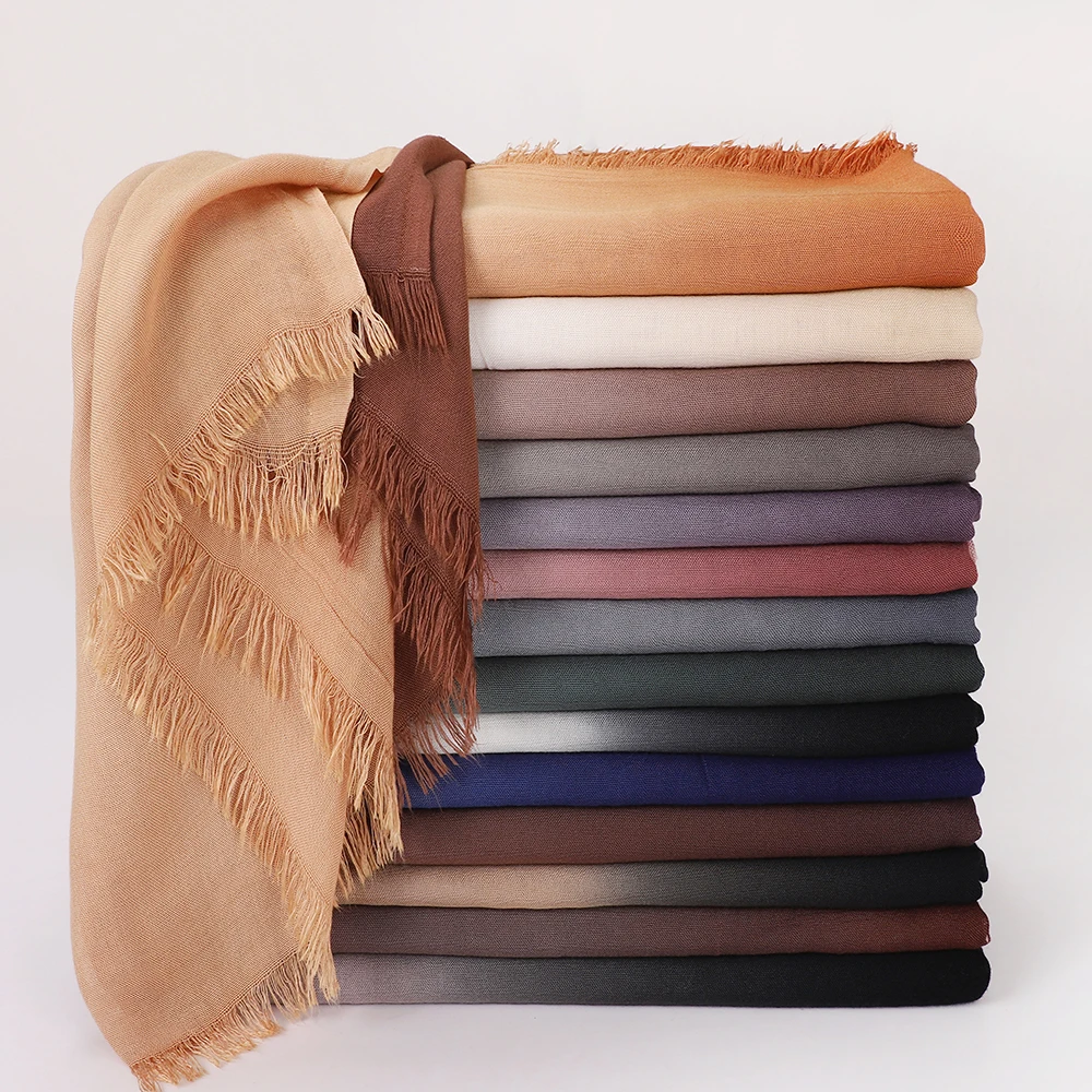 Vintage Farbverlauf Hijab mit Quasten, weicher, leichter muslimischer Kopftuch, türkischer Stil, Fransen-Schal, Wickel für Damen, islamischer Turban – Detail 6