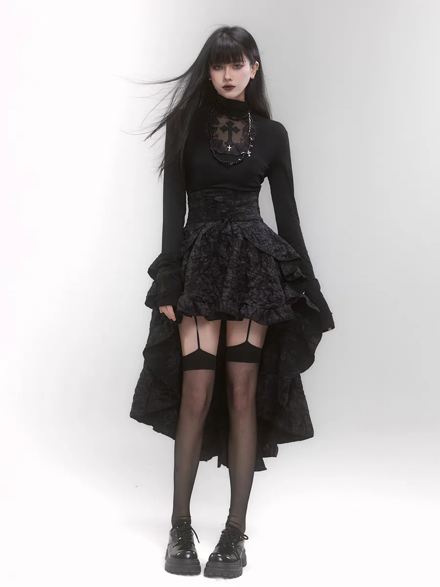 Abigoth k Asymmetrischer Sa-Brautjungfernrock mit hoher Taille, Gothic-SLE-Damenrock für Cosplay Ocns, Polyester, gestrickt