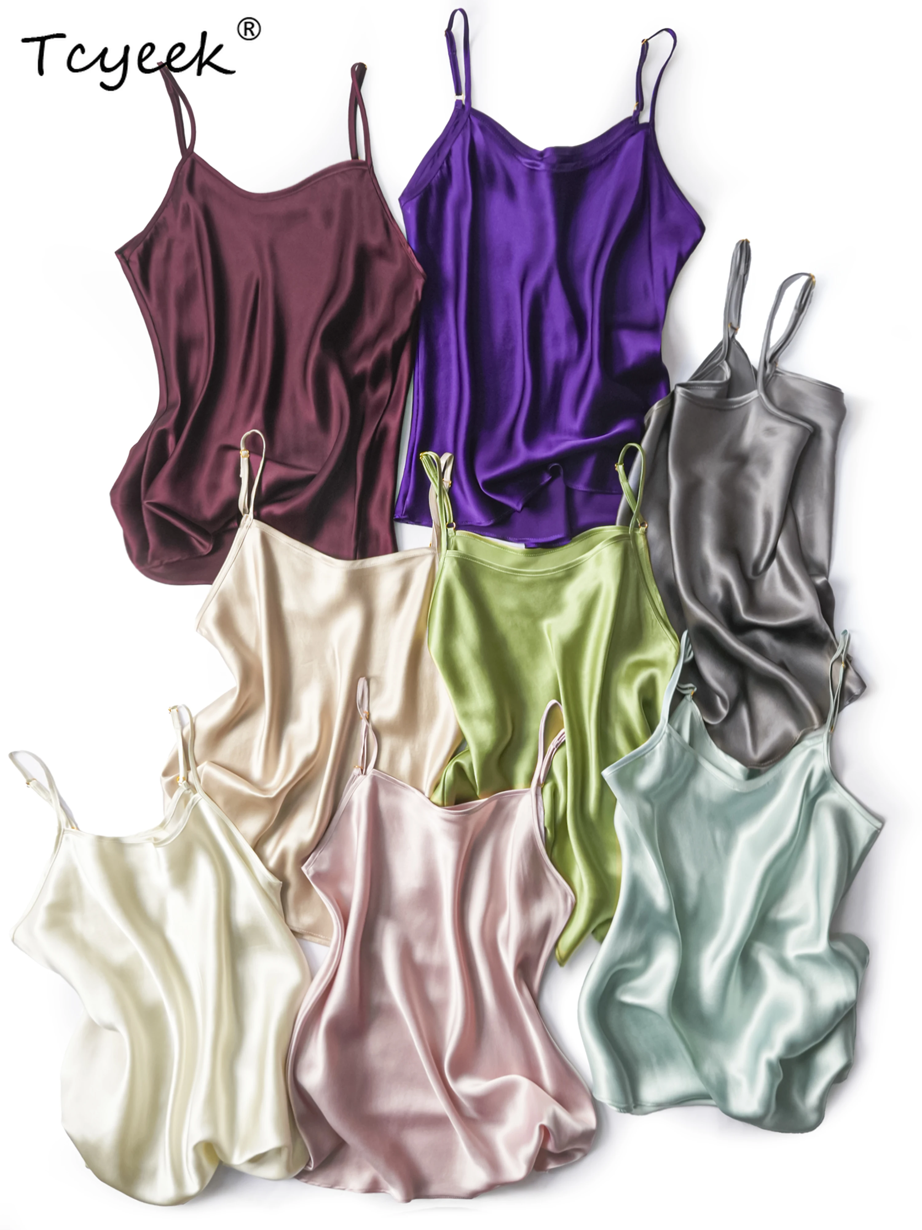 Tcyeek 100% التوت الحرير قمصان النساء 19 مللي متر الحرير بلون كاميس 2025 الربيع ملابس الصيف الأساسية تي شيرت مثير الإناث