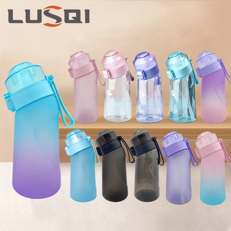 LUSQI Air Flavored Water Bottle With 7 Flavor Ring Sports Leak Proof Sports Water Bottle 500ml Fashion Straw Tritan Plastic Cup