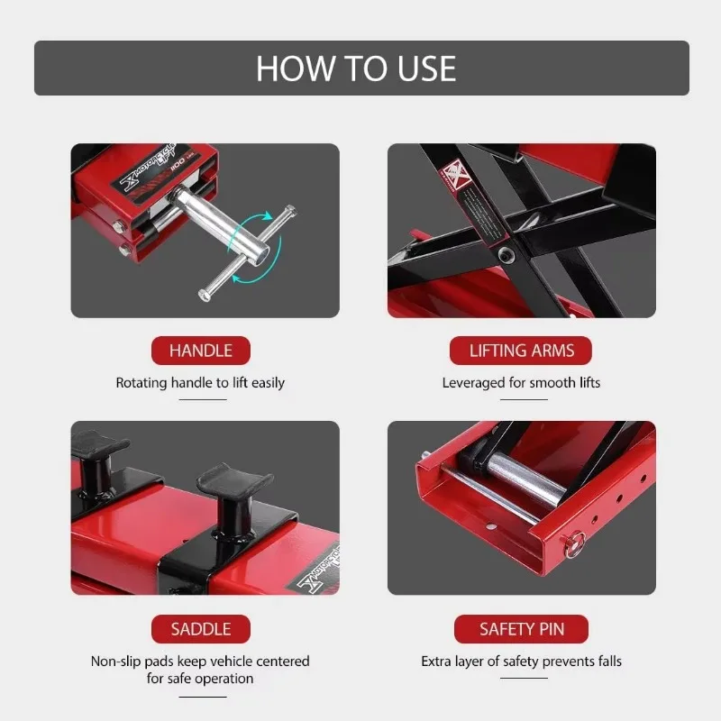 Tr* 500KG 1100LBS Motorcycle Scissor Lift Jack Center Stand With Saddle Safety Pin For Motor Bicycle ATV Repair Tools