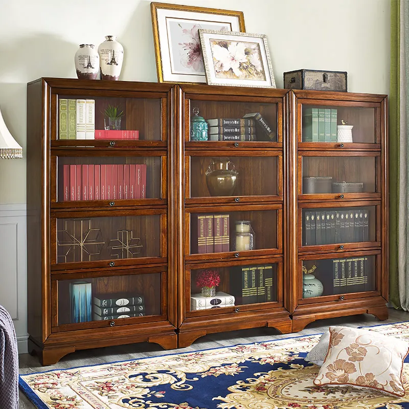 

Premium Pure log American style with glass door, all solid wood children's retro storage cabinet