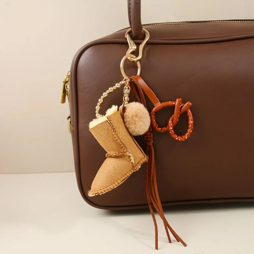 Bag Charm Brown Multi Charm Keychain Fluffy Winter Purse Accessory Mini Boot Mitten Leopard For Handbag Backpack Women Cute Gift