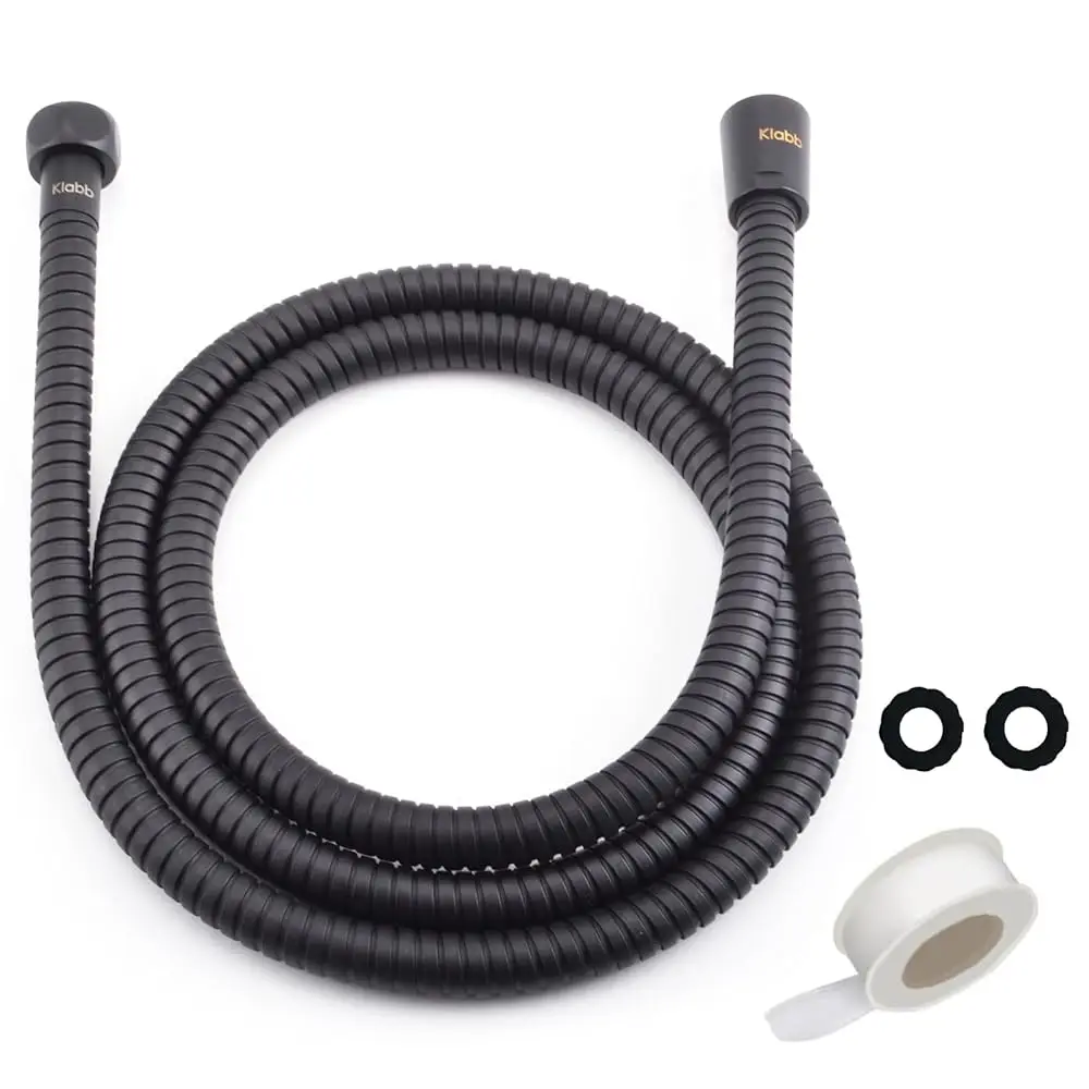 

79-Inch Matte Black Extra Long Stainless Steel Shower Hose – Flexible, Durable Handheld Shower Head Hose Extension with Bras