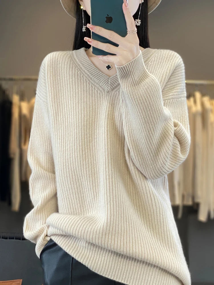 

Daily Women's Sweater Pullover 100% Merino Wool Sweater Knitted Basic Inside Join Autumn Winter Versatile Clothes Long Style Top