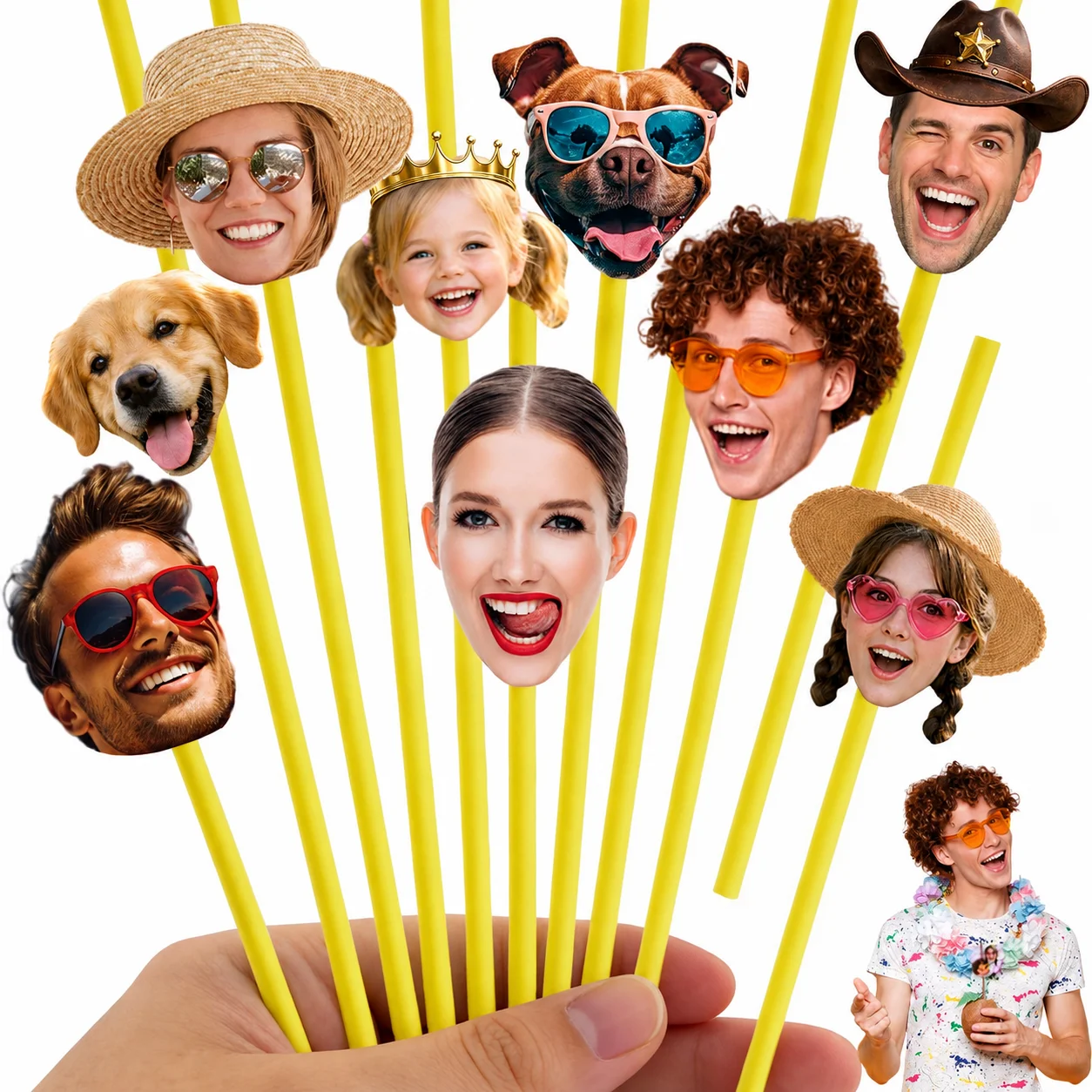 Personalized Face Photo Straws Custom Face Cutout Paper Straws Funny Drink Stirrers for Birthday Bachelorette Wedding Party Deco