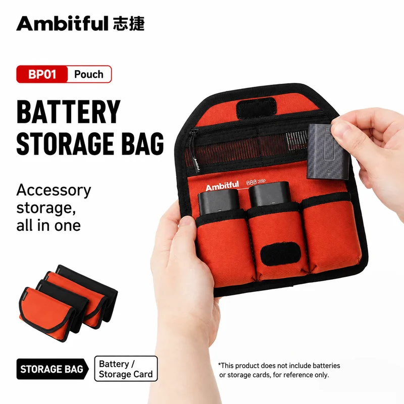 Ambitful BP01 Camera Battery Storage Bag Splashproof Pouch Portable Organizer Bag for Batteries Memory Cards Photography Gift