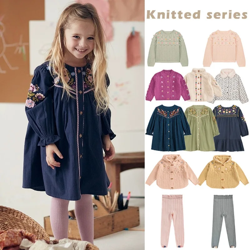 

Girls' Dress 2025 Fall New Arrival Printed Embroidered Princess Dress Cotton Warm Girls' Double-Sided Jacket Cute Knit Cardigan