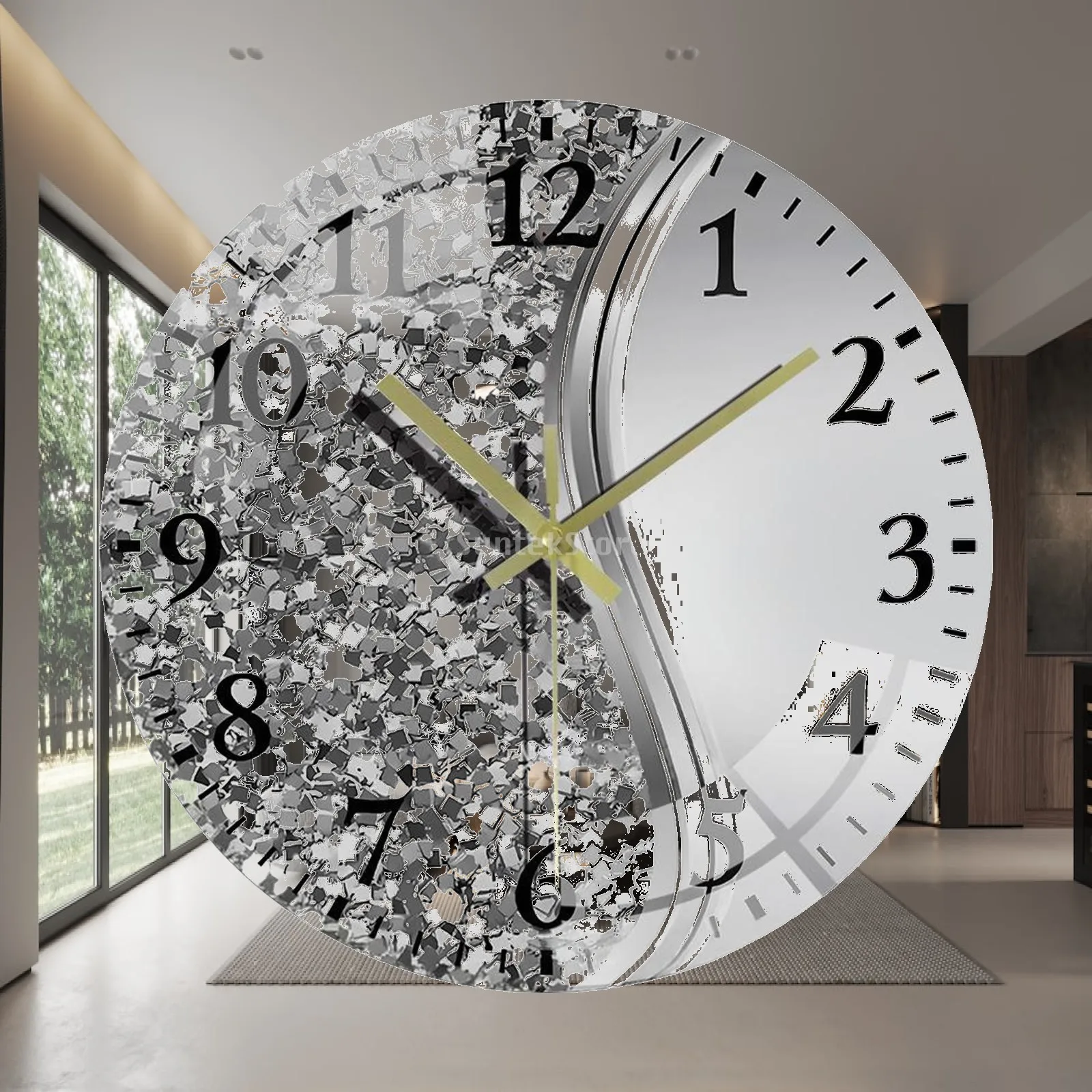 Large Modern Wall Clock Noiseless Artistic Tempered Glass Round Clock for Dining Room Study Office Bedroom Wall Ornament