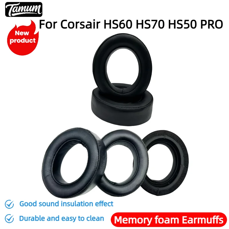 

TAMUM Replacement Earpads for Corsair HS60 HS70 HS50 PRO Earmuffs Ultra-soft Sponge Cushion Cover Repair Parts Headphone