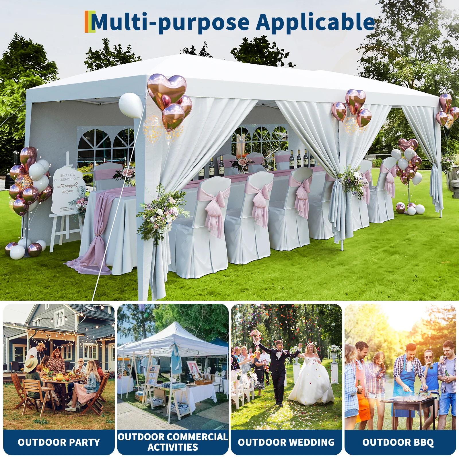 10x20 Ft Canopy Tent with 6 Sidewalls, Heavy Duty Outdoor Party Tent, Instant Shelter, Gazebo with Wheeled Bag for Events
