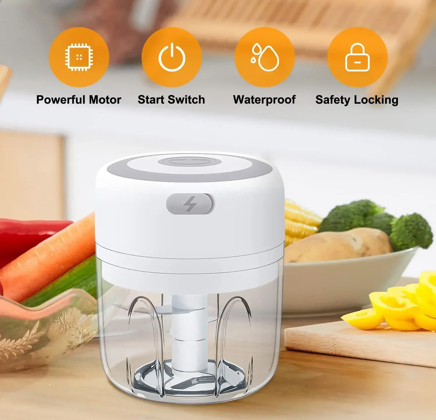 300Ml Elektrische Knoflook Chopper Usb Opladen Voedsel Groente Vlees Crusher Rvs Mini Chili Knoflook Stamper Keuken Gadgets