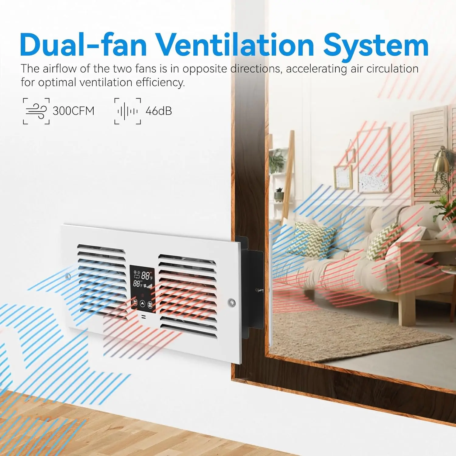 Room Fan with Remote Control, 300CFM Wall Vent Fan with Temperature Control, 5-Speed Circulating Ventilation Through Wall Fan fo