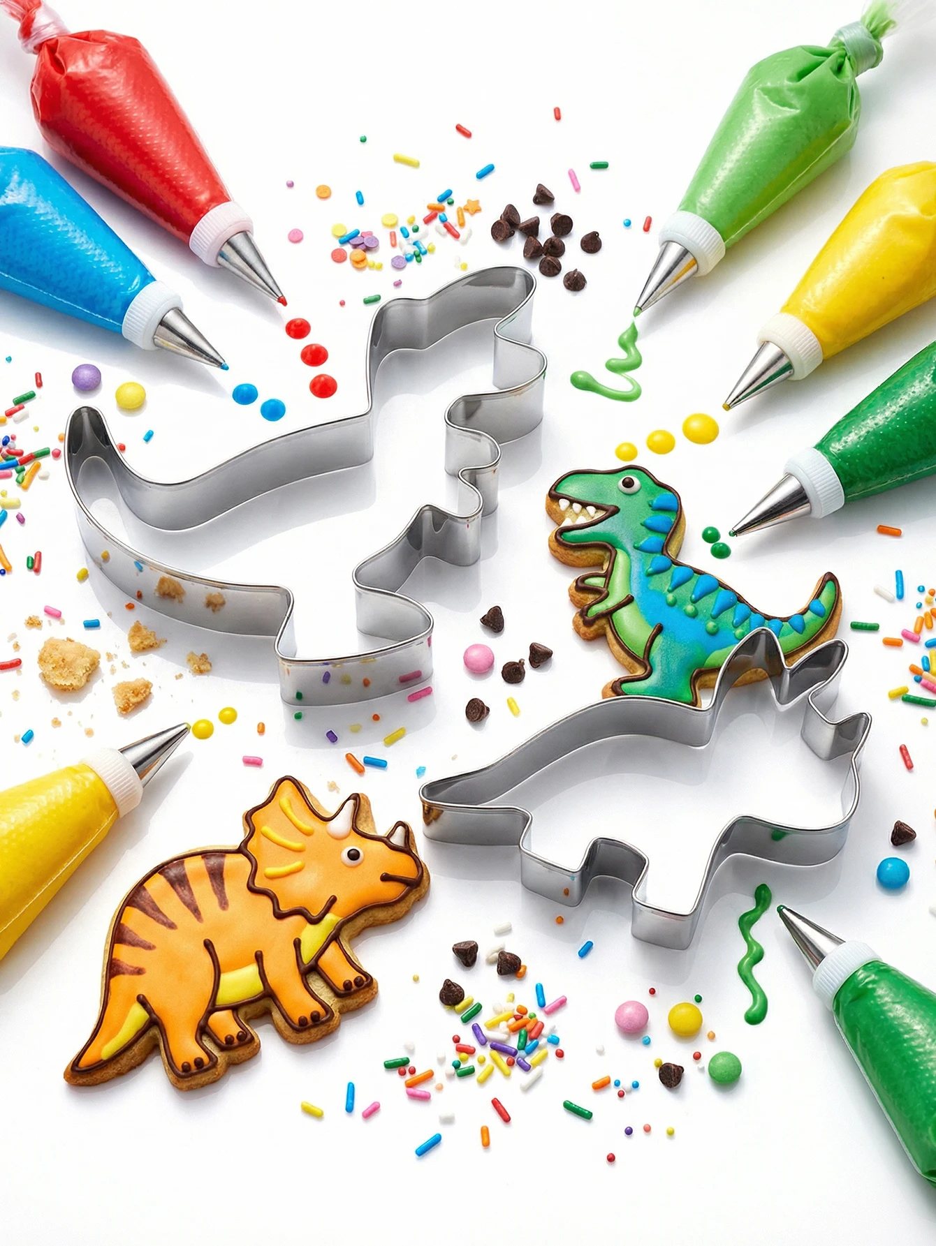 New Dinosaur Cookie Molds - Fun Stainless Steel Dinosaur Cookie Molds, suitable for kitchens, baking, dinosaur-themed DIY birthd