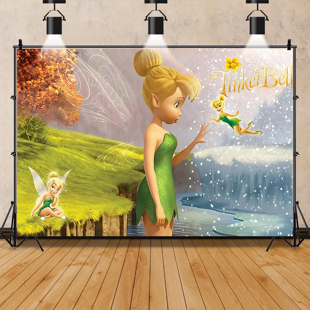 Tinker Bell Custom Background  Birthday Party Photo Fairy Theme Party Baby Shower Banner for Birthday Decoration