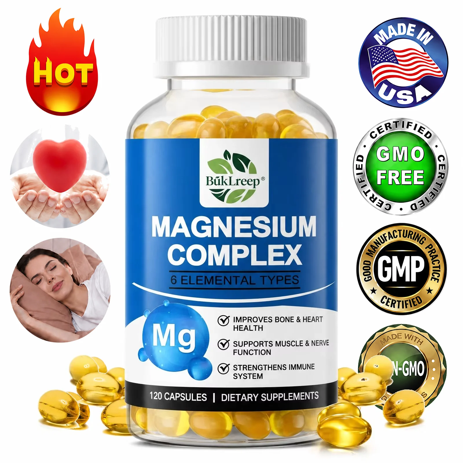 Multi-Source Magnesium Complex Capsules with 6 Forms of Magnesium Support Muscle Relaxation, Bone Health, Heart & Restful Sleep