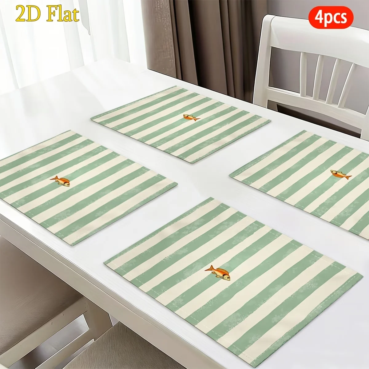 4Pcs 2D Flat Striped Background Fish Pattern Placemats, Holiday Home Table Decoration, Kitchen/Table Decoration, Holiday Gifts for Family and Friends, Perfect Decoration, Suitable for Multiple Occasions, Can Be Used for Dining Tables, Family Gatherings, Creating a Warm Holiday Atmosphere
