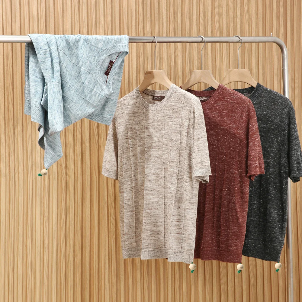  Linen Short Sleeve T-Shirt 16 Needle Knitting Process Men's High End Texture Summer Casual round Neck  Color