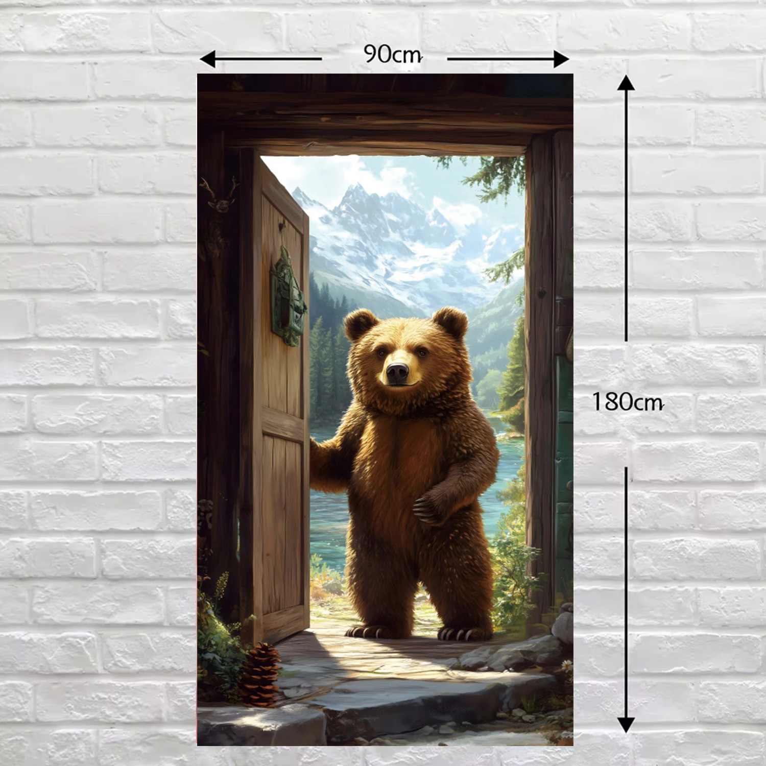 Jungle Animals Big Brown Bear Door Cover Backdrop Country Porch Cottage Birthday Party Room Decor Door Cover Photo Background