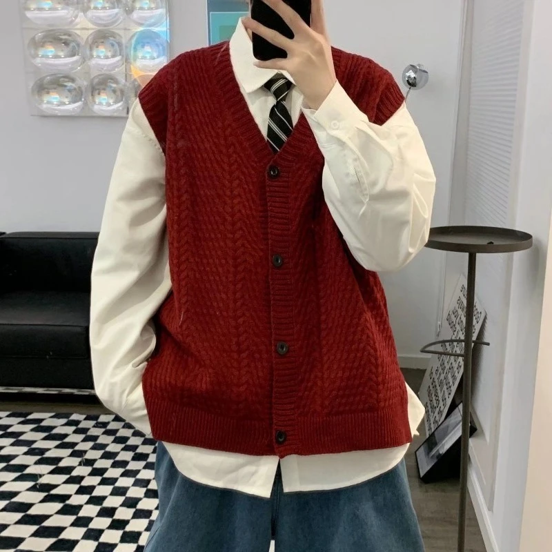 

Весенне-осенний вязаный кардиган, жилет в стиле ретро, Гонконгский стиль, повседневный свитер, куртка унисекс, верхняя одежда для пар, модная многослойная деталь
