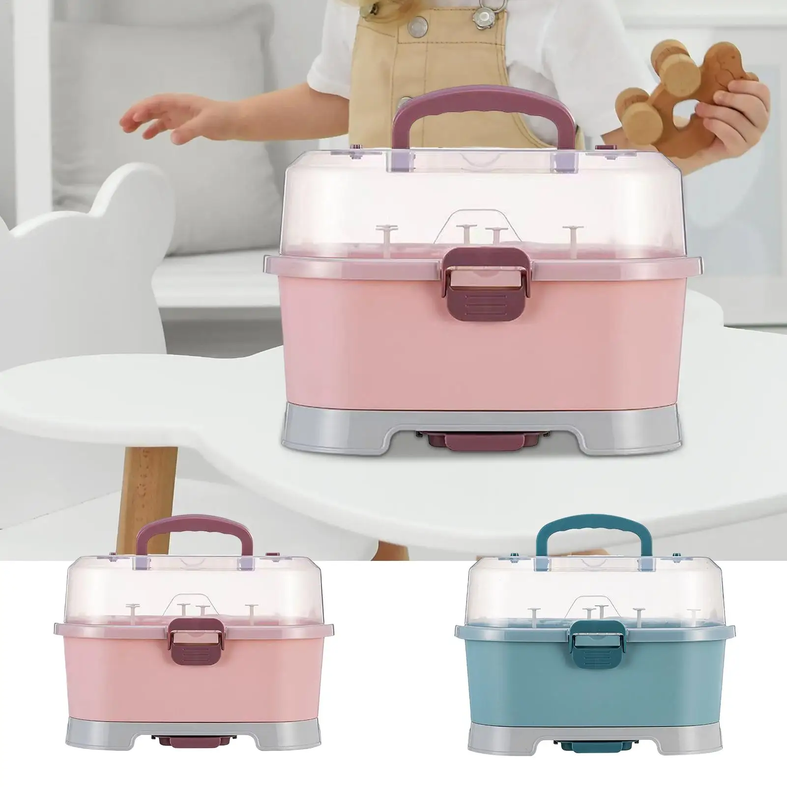 Baby Bottle Storage Organizer Portable Large Baby Bottle Rack With Cover Dust Proof Home Baskets Containers for Dishwasher