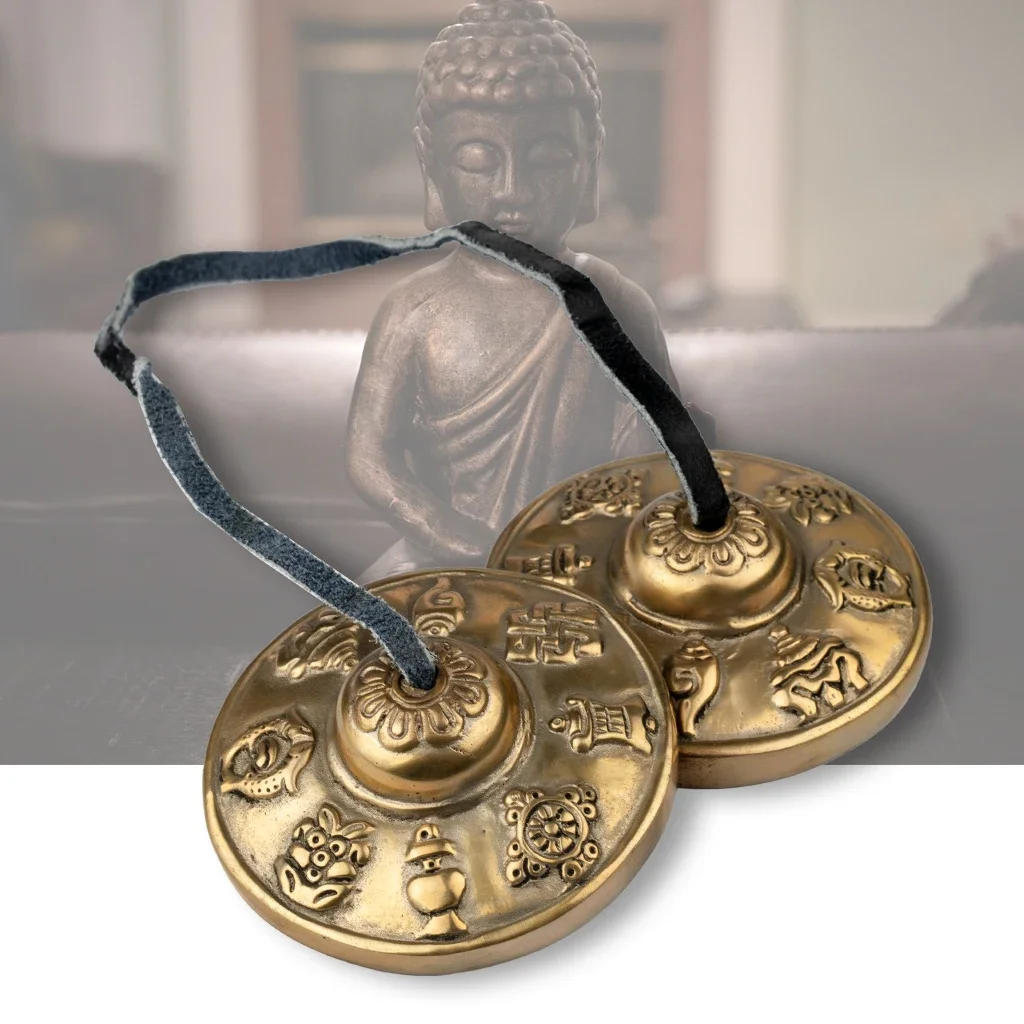 NAOMI 2pcs/1Pair Yoga Cymbals Bell Brass Knock Bell Handmade Pure Copper Tibetan Buddhism Buddha Scripture Text For Meditation