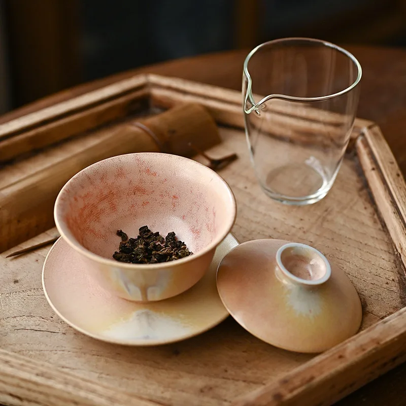 Jingdezhen Hand Drawn Blank High Temperature Ore Xiaguang Glaze Kiln Gaiwan Ceramic Household Large Size Tea Brewing Bowl