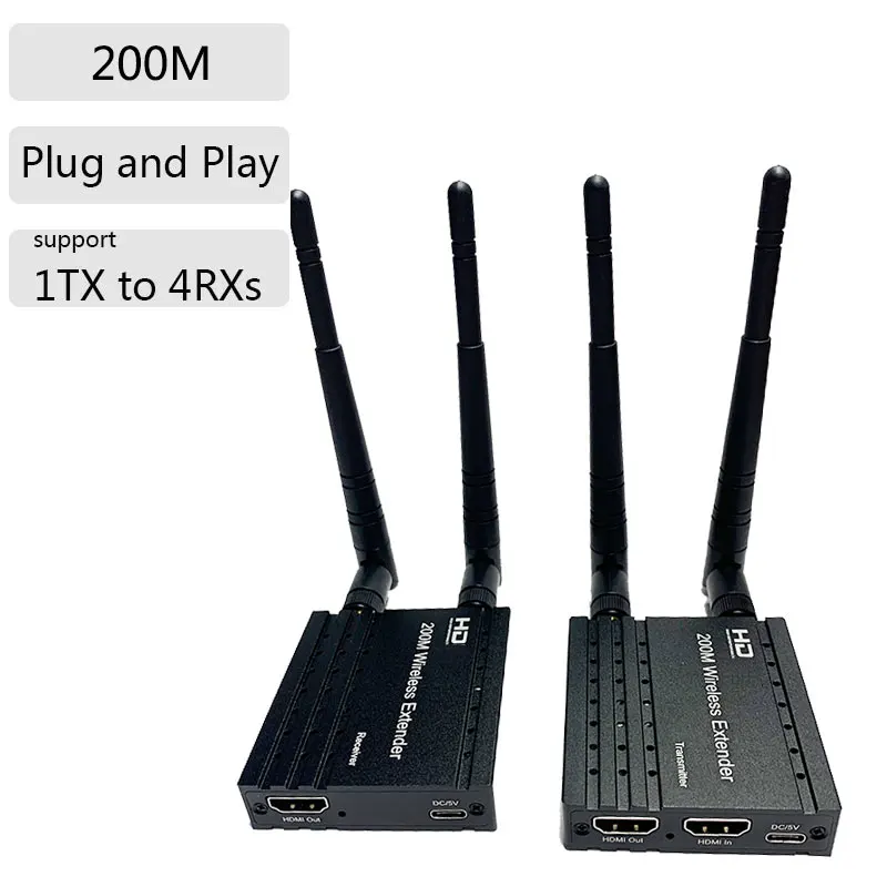 

200M Wireless for HDMI-compatible Extender Transmitter 1080P Video Extender support 1 TX to 2/3/4 RX Display for NVR Laptop PC