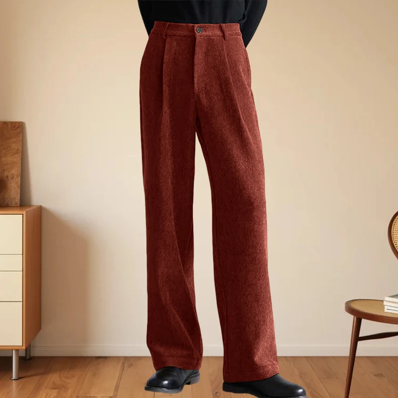 

﻿ Classic Men's Corduroy Pants Old Money Vintage Stretch Work Casual Business Trousers elastic waistband Man straight leg pants