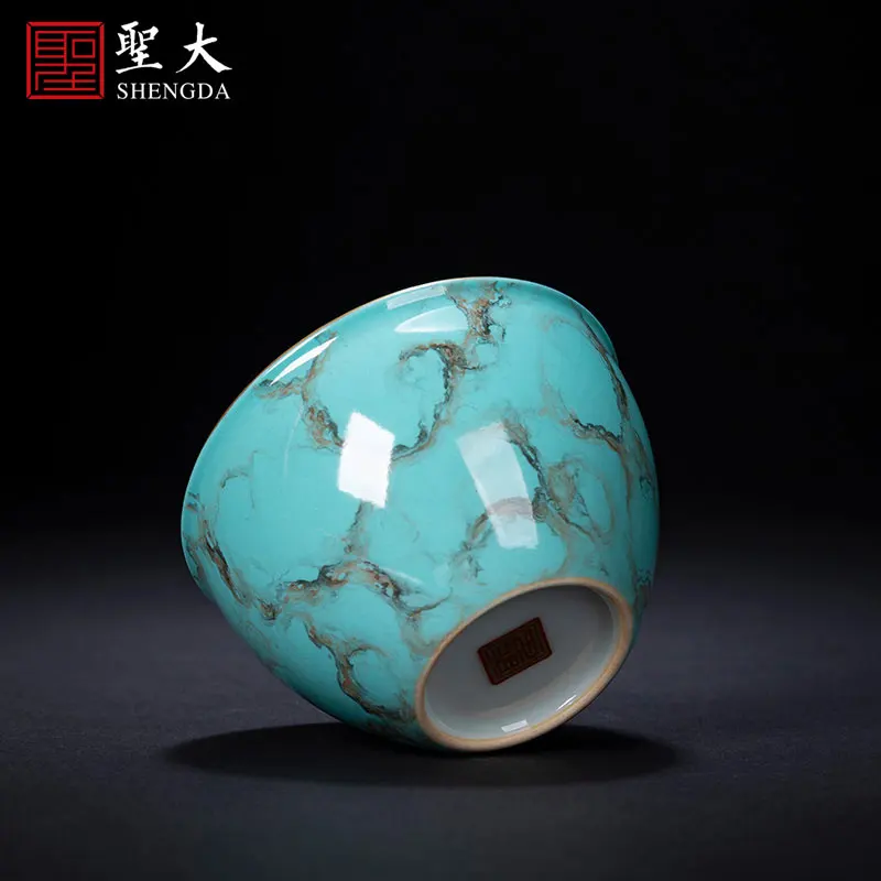 

|Shengda ceramic kungfu tea cup handmade antique Tang Ying style Turquoise master cup tea cup Jingdezhen tea set