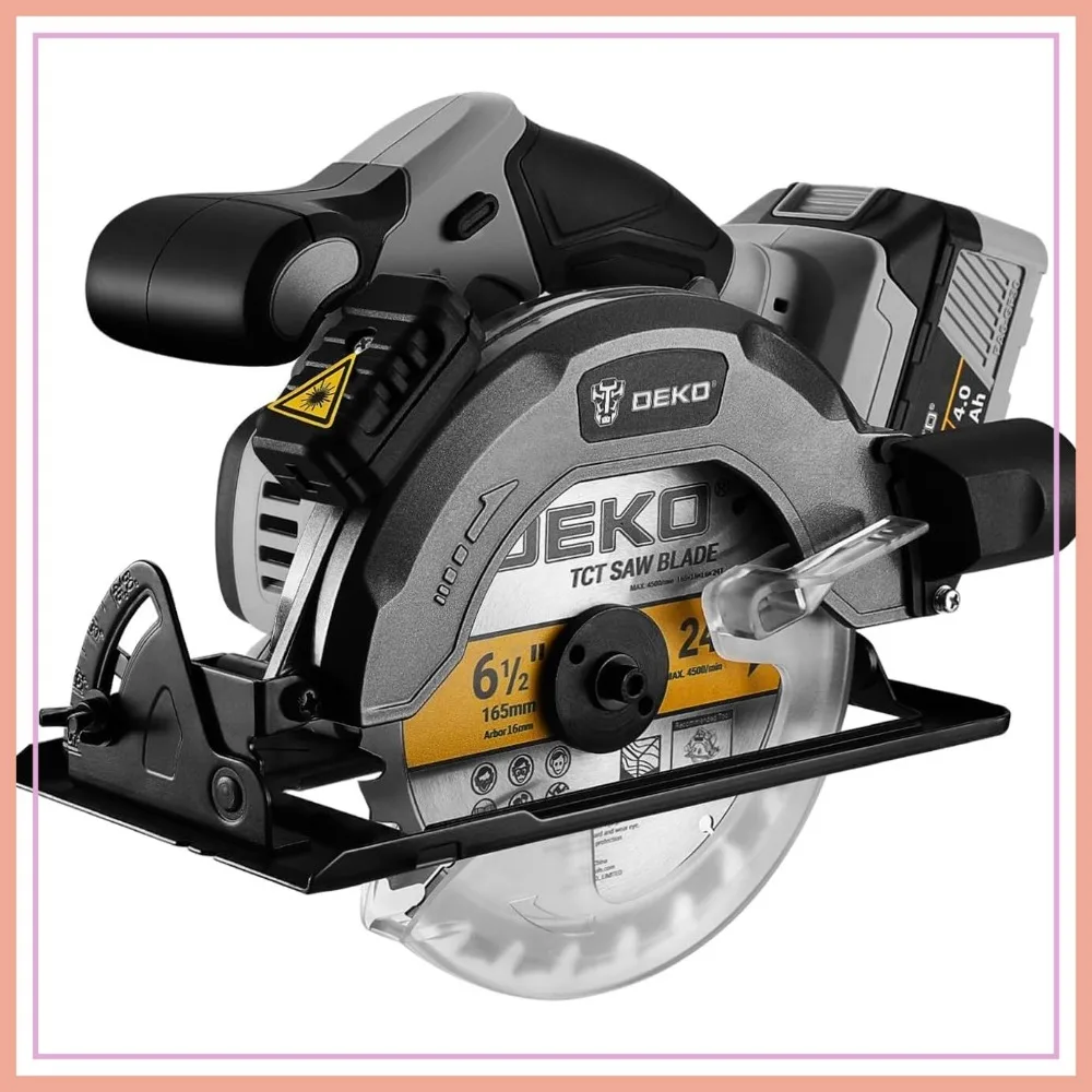 

20V Cordless Circular Saw, 6-1/2-Inch Blade, 4500 RPM, 0-50 Degree Bevel, with 4.0Ah Battery and Charger