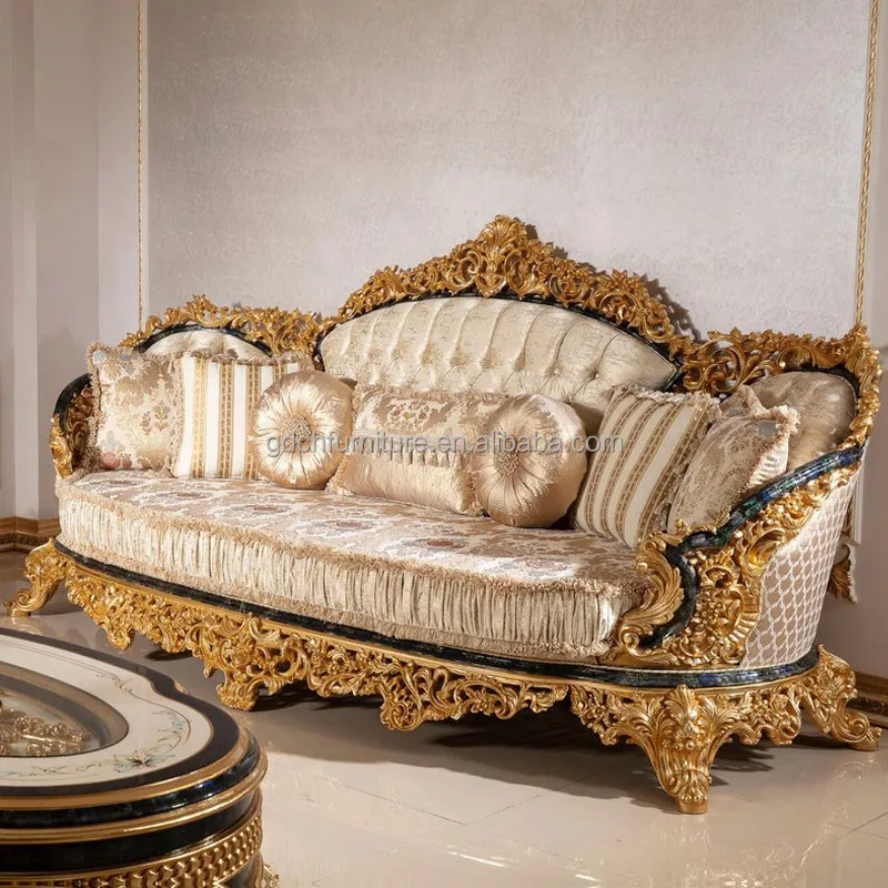 European Luxury All-Solid Wood Sectional Sofa Carved French Palace Baroque Style for Living Room Furniture