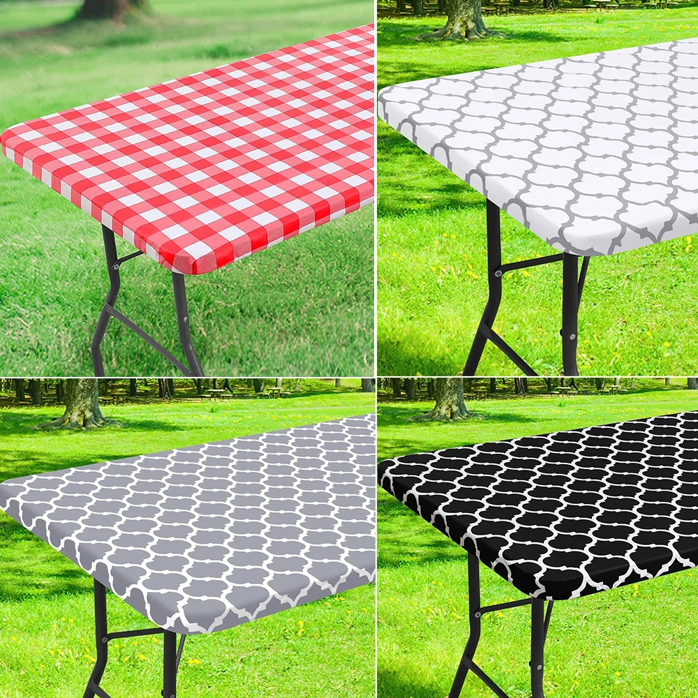 1PC Elastic Round Table Cloth Fitted Flannel Backed Tablecloth Waterproof Wipeable Decor Party Dining Table Cover for Camping