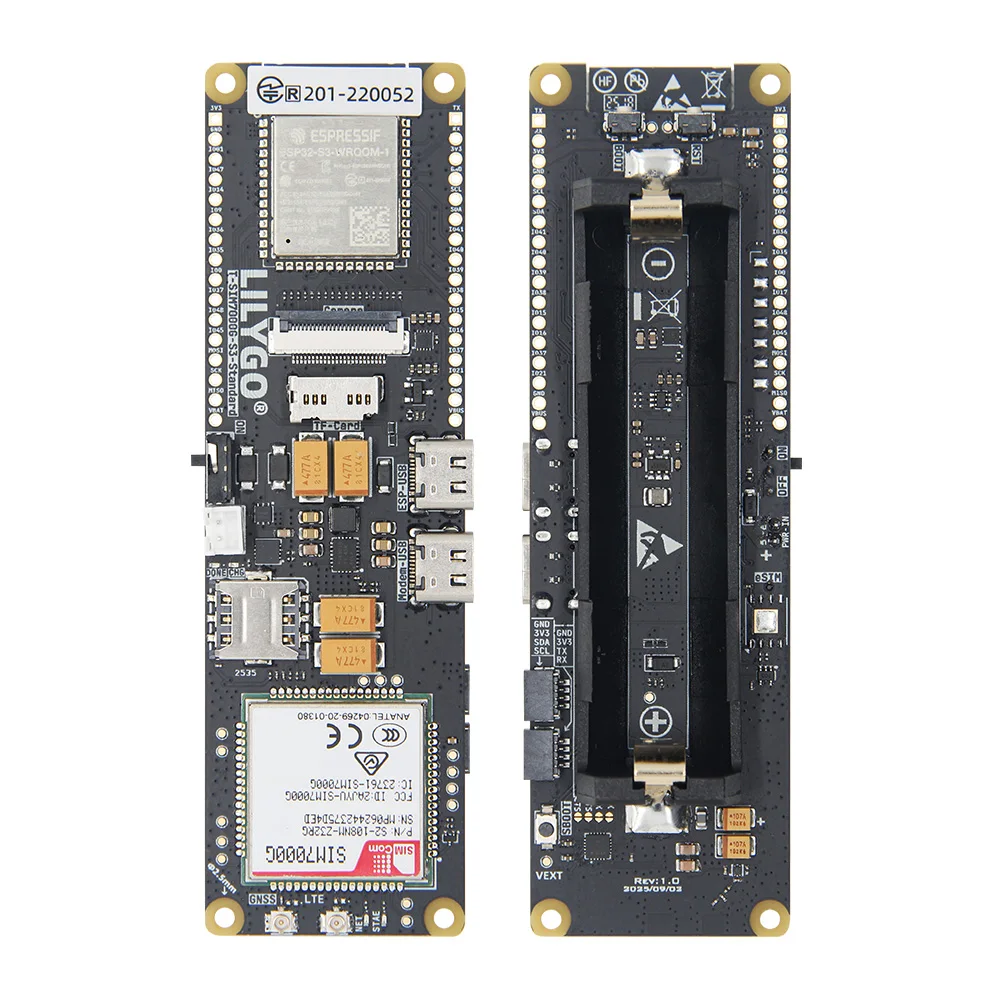 

LILYGO T-SIM7000G-S3-Standard SIM7080G ESP32-S3 WIFI BLE IOT Controller Development Board Cat-M/NB-loT+Camera +GNSS+TFCard+18650