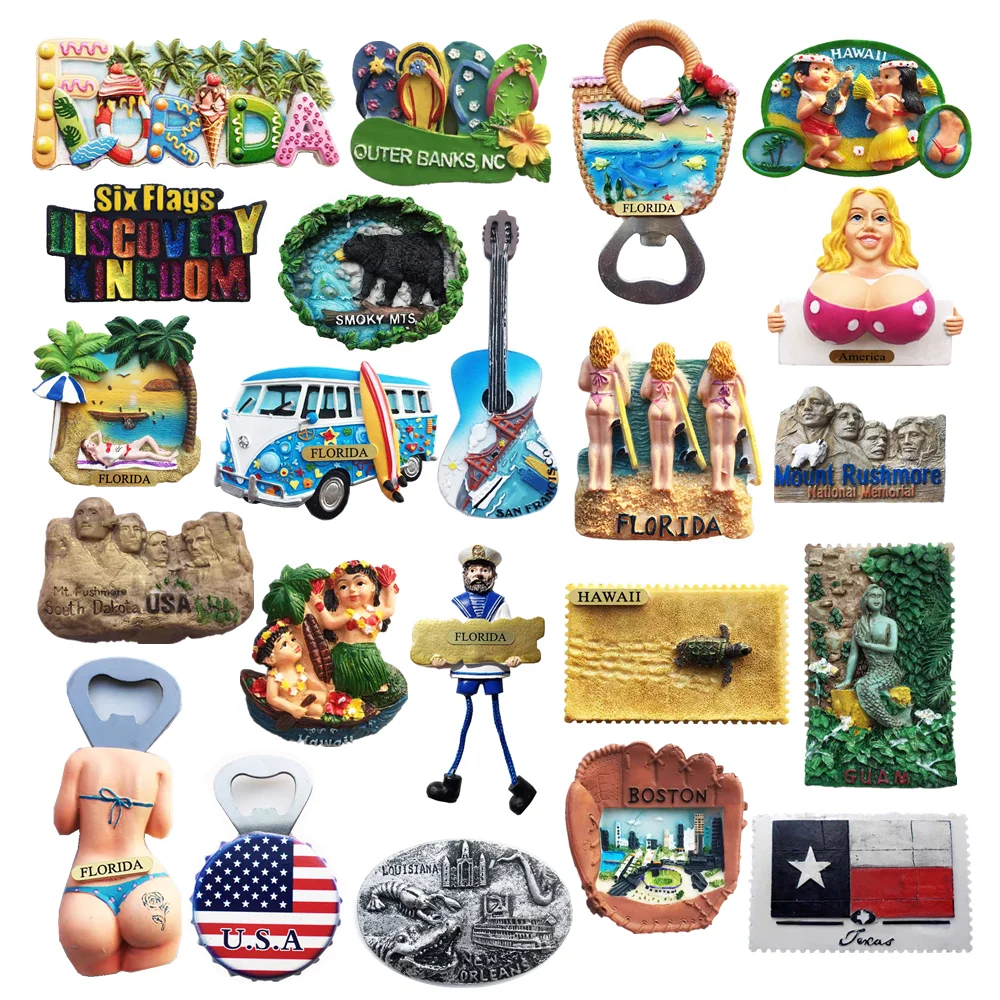 North America USA Florida Hawaii Etc. 3D  Fridge Magnets Tourism Souvenir Refrigerator Magnetic Sticker Collection Gift