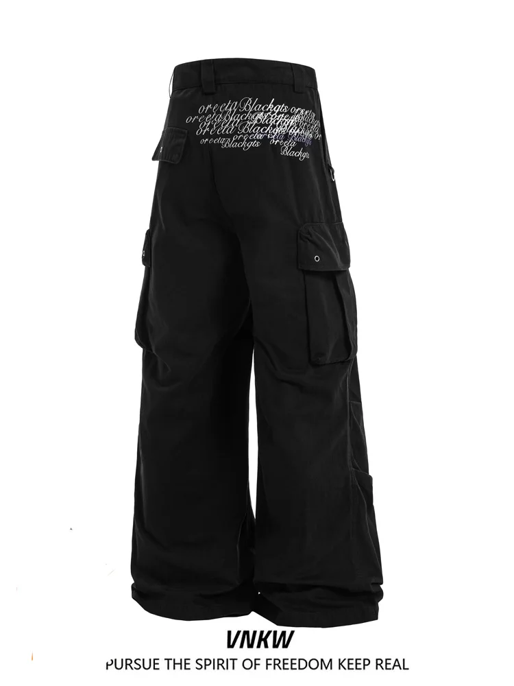 Bla denim calças de trabalho das mulheres dos homens casal americano sle solto perna reta jeans com kets paraquedista calças casuais