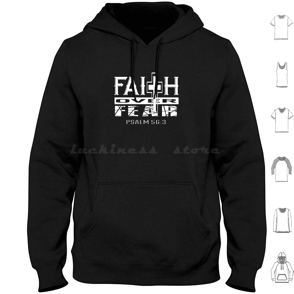 Faith Over Fear Bible Quote Religious Christian Cross Hoodies Long Sleeve Faith Over Fear Christian Easter Religious