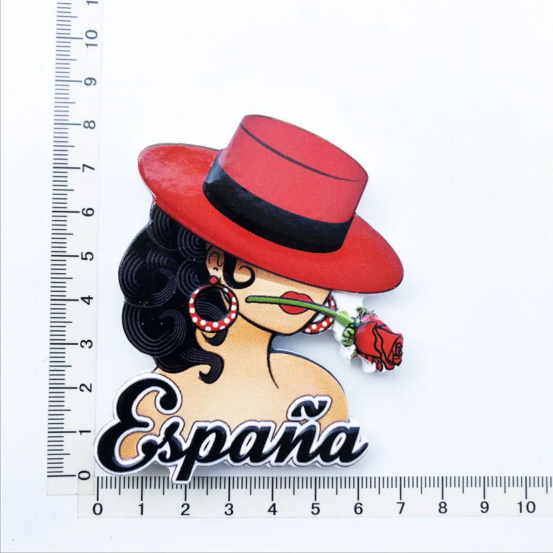 

Spanish woman Fridge Magnet cultural landscape message post, tourist souvenir, resin craft decoration