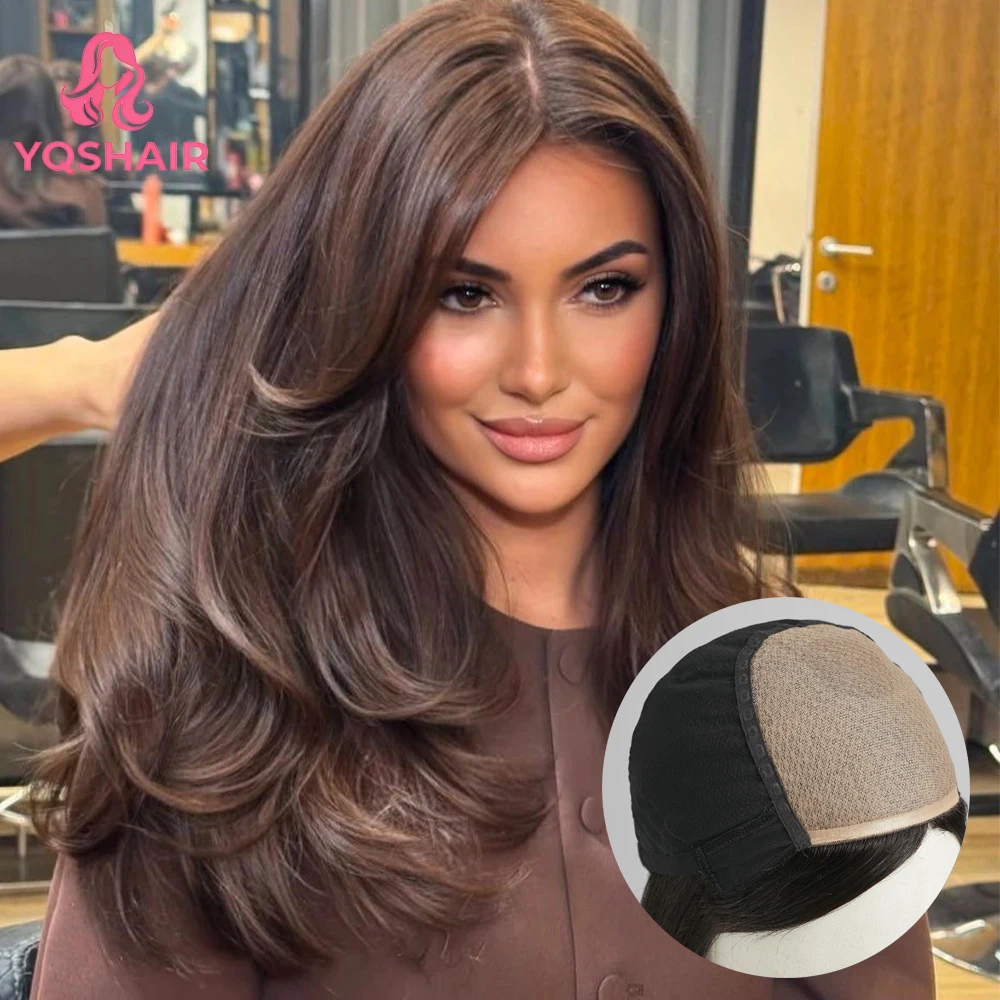 

Парик шнурка на шелковой основе, настоящие человеческие волосы, прямой многослойный шелковый топ, мягкий, легкий, дышащий # Две шоколадно-коричневые носимые для женщин