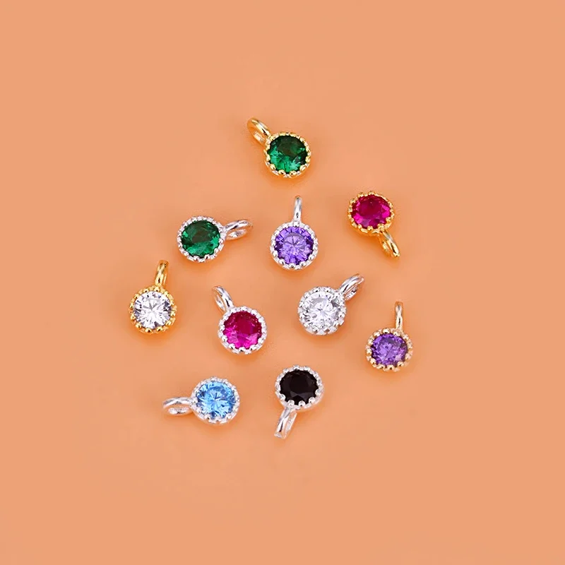 925 sterling silver mini inlaid zircon circular pendant Handmade DIY material bracelet necklace ring jewelry accessory women