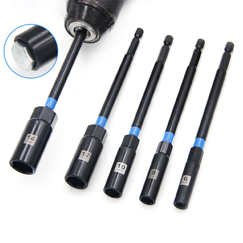 1/5Pcs 6-14mm Socket Adapter Steel Hex Nut Driver Drill Bit Adapter For Electric Screwdrivers Socket Wrench Extension Sleeve Set