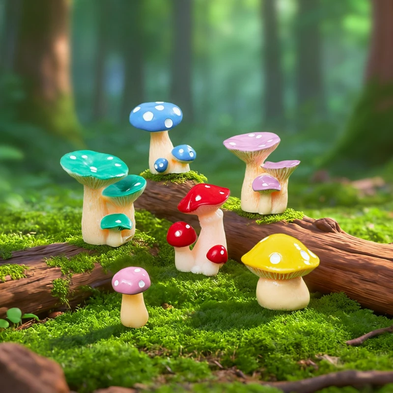 Mini Kawaii Mushroom Miniatures Resin Figurines DIY Terrarium Bonsai Decoration Fairy Garden Landscape Accessories Gift
