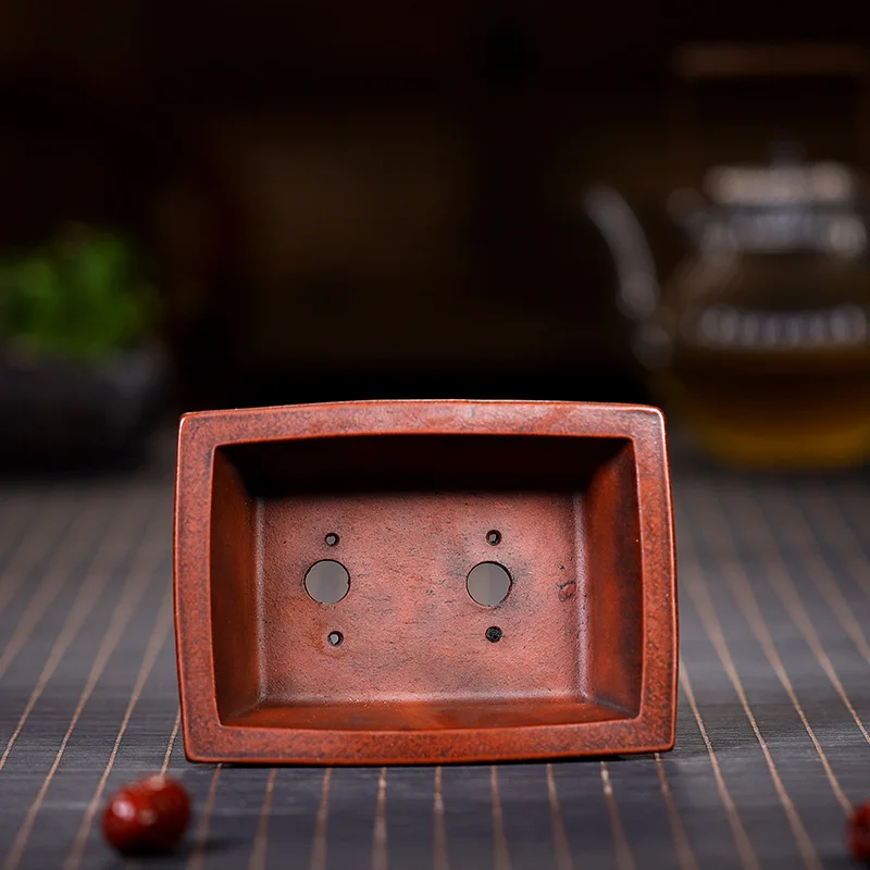 Purple Sand Rectangle Bonsai Pot,Tradition Chinese Handmade Painting, Garden Decoration