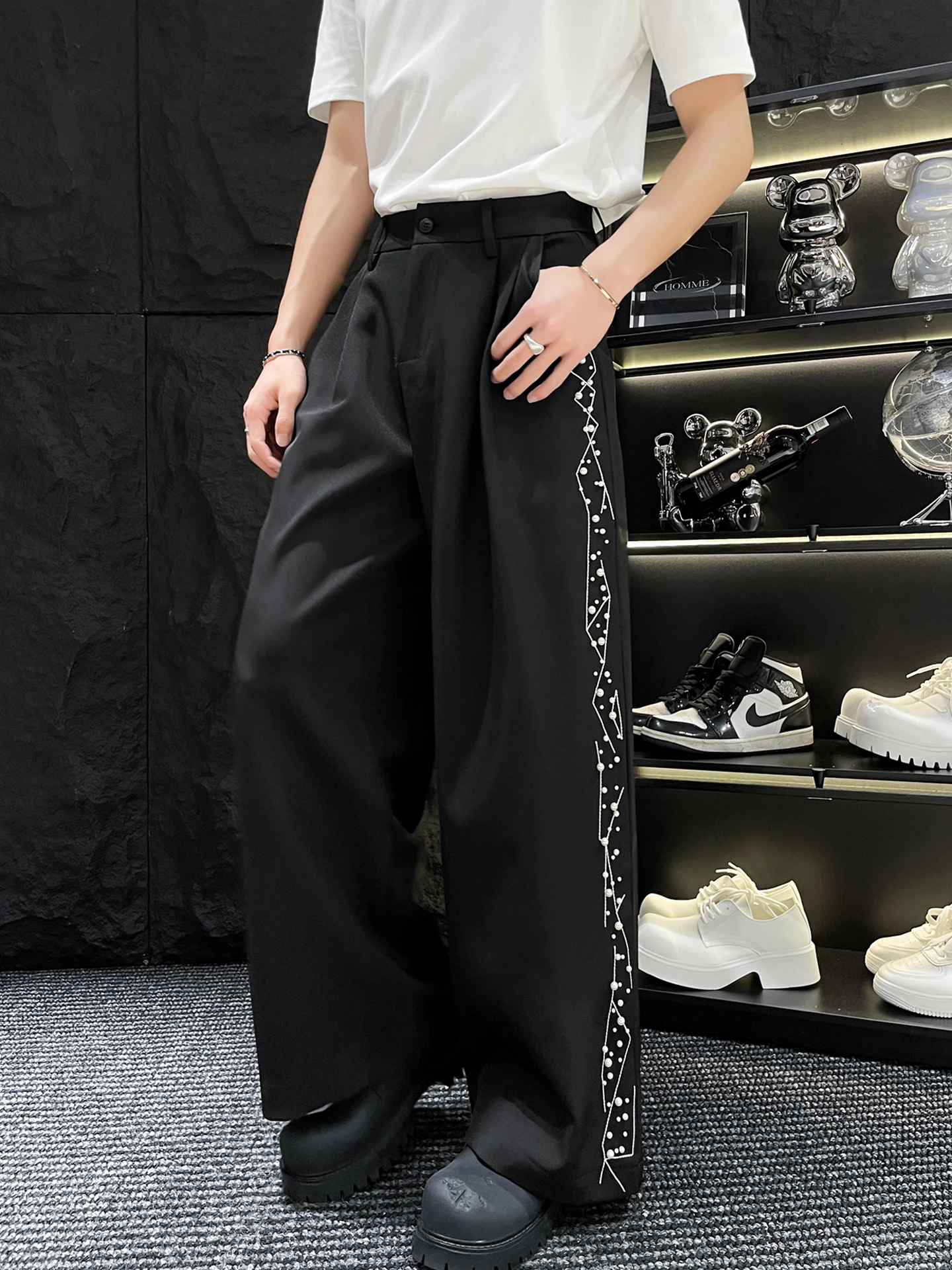 

Embroidery Drapey Wide Leg Pants Loose Fit Men's Trousers Design Sensation Youth Casual Summer Faion