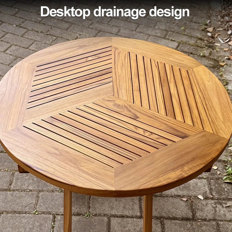 طاولة طعام خارجية لشخصين على الطراز الصيني القديم ساحة حديقة صالة خشب الساج طاولة غداء أثاث فناء دائري مقاوم