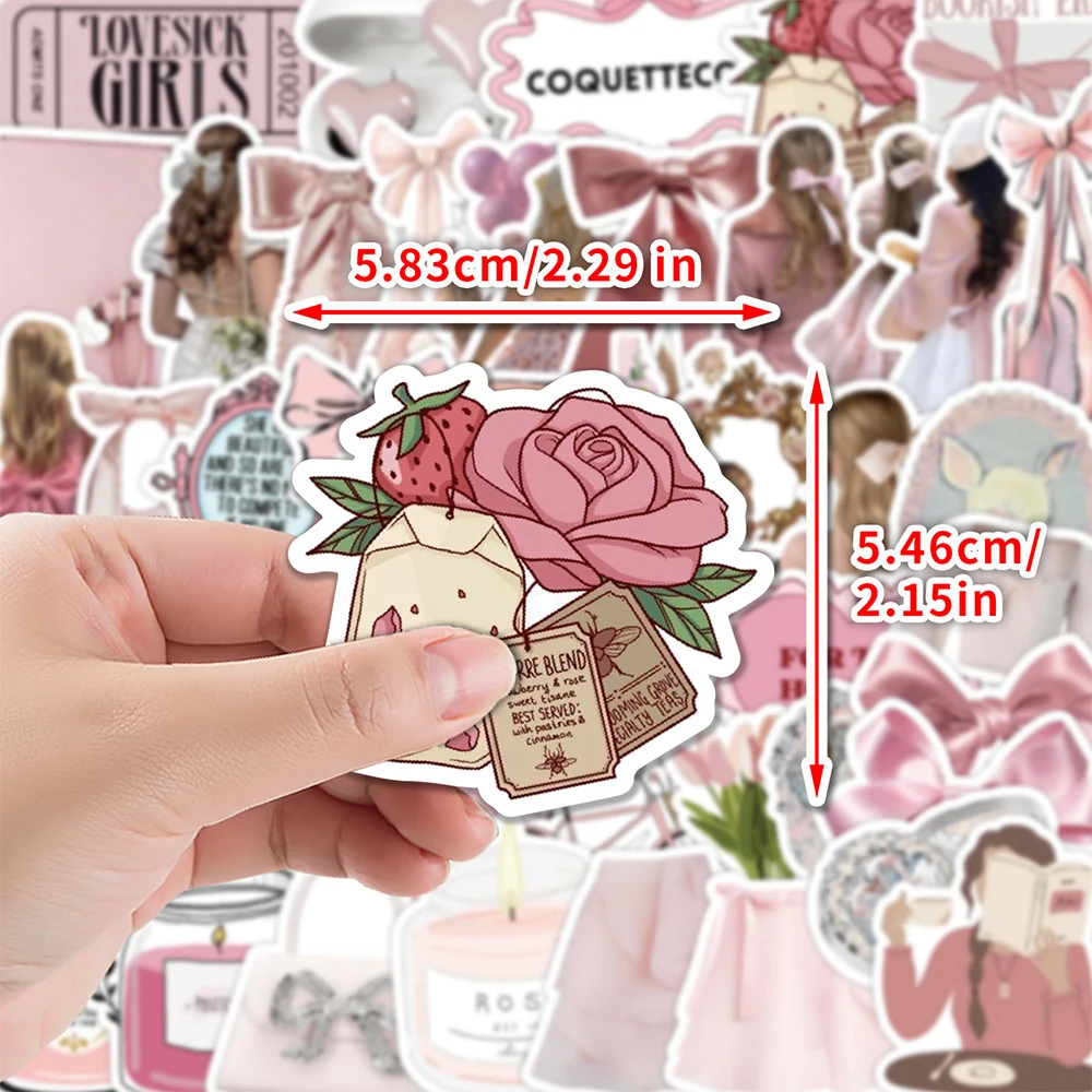 10/30/50pcs Cute Pink Coquette Aesthetic Stickers Kawaii INS Style Girl Sticker Decoration Luggage Phone Laptop Graffiti Decals